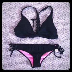 Pink ribbed razorback bikini